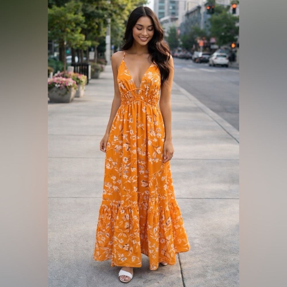 NWOT-Dynamite Orange Floral Maxi Dress